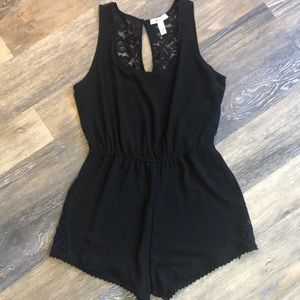 Black Romper with Lace Detailing
